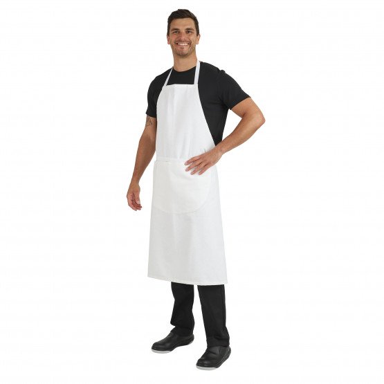 Tablier à bavette avec poche de cuisine professionnel blanc 100% coton  mixte cuisine restaurant hôtel restauration, VP466