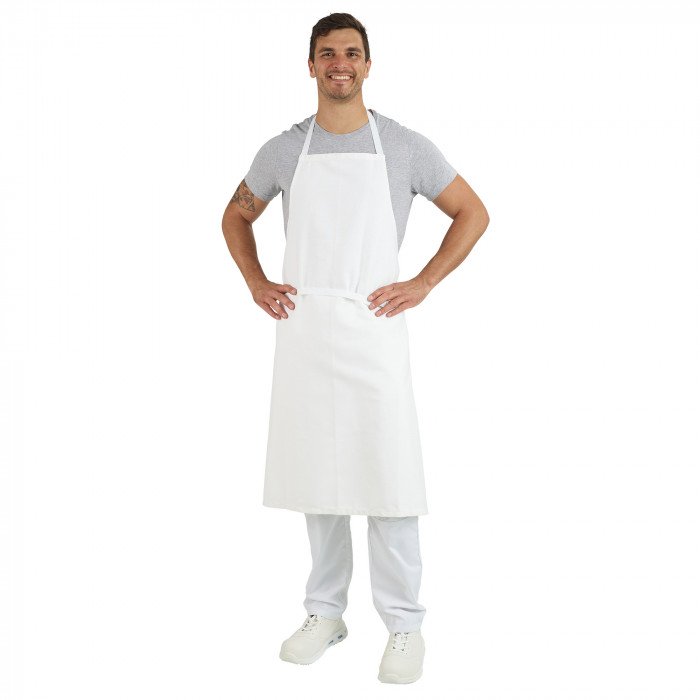 Tablier à bavette sans poche de cuisine professionnel blanc 100% coton  mixte cuisine restauration hôtel restaurant, VP476
