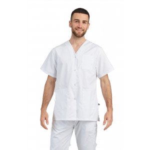 BLANC - Tunique professionnelle de travail blanche à manches courtes mixte auxiliaire de vie médical aide a domicile infirmier