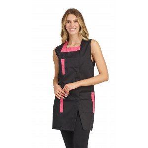 NOIR/FUCHSIA - Blouse professionnelle de travail sans manches femme menage aide a domicile entretien auxiliaire de vie