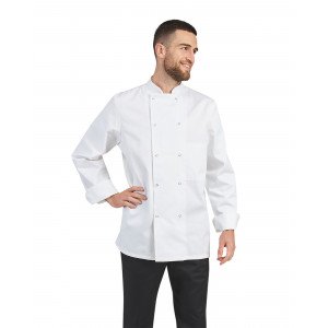 BLANC - Veste de cuisine manches longues professionnelle de travail à manches longues 100% coton mixte restaurant cuisine serveu