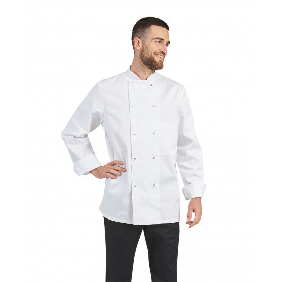 BLANC - Veste de cuisine manches longues professionnelle de travail à manches longues 100% coton mixte restauration cuisine rest