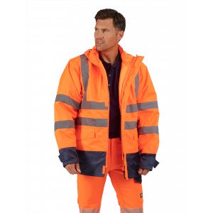 ORANGE/MARINE - Parka Haute visibilité 4 en 1 professionnelle de travail homme logistique artisan manutention chantier