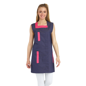 DENIM/FUCHSIA - Blouse professionnelle de travail sans manches femme - PROMO entretien aide a domicile menage auxiliaire de vie