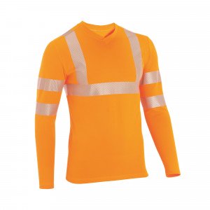 ORANGE FLUO - Tee-shirt professionnel de travail à manches longues homme manutention artisan logistique chantier